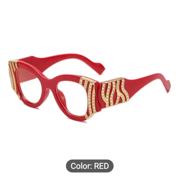 NEW BOLD FRAME CLEAR GLASSES RED WITH GOLD - Picture 2 of 2